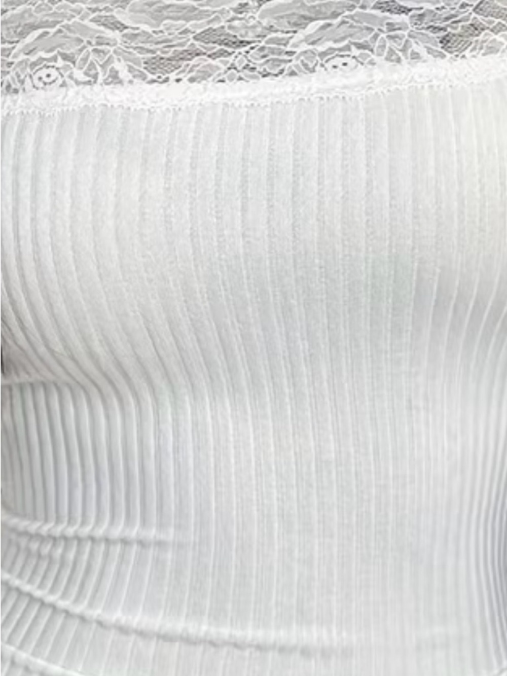 Lace-Trim Off-Shoulder Ribbed Top - White - Picture 4 of 4